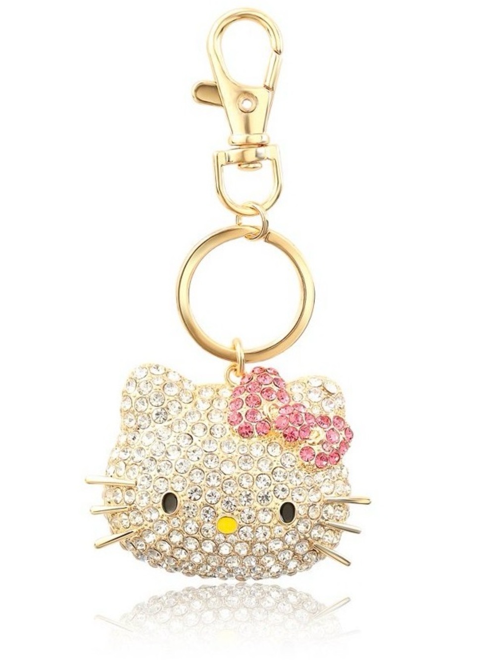 Hello Kitty Gold-Tone Crystal Keychain with Pink Bow